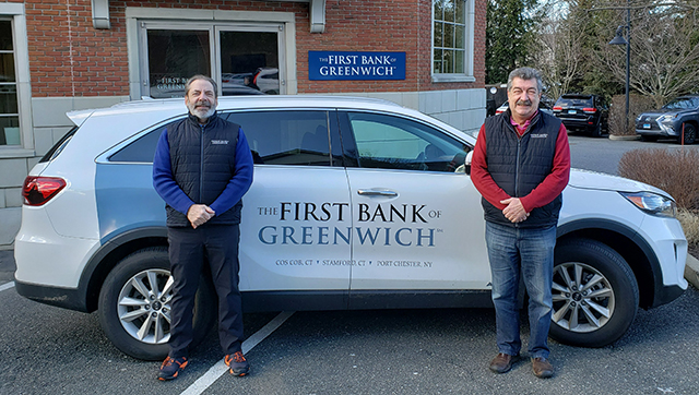 First Bank of Greenwich courier services car and drivers
