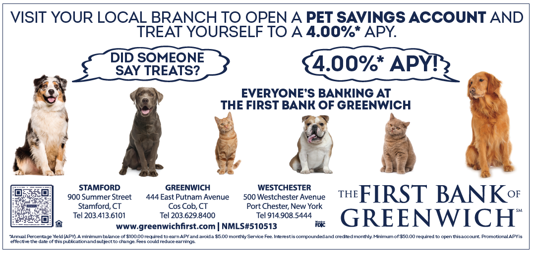 Advertisement of the Pet Savings Account in the Greenwich Sentinel newspaper.