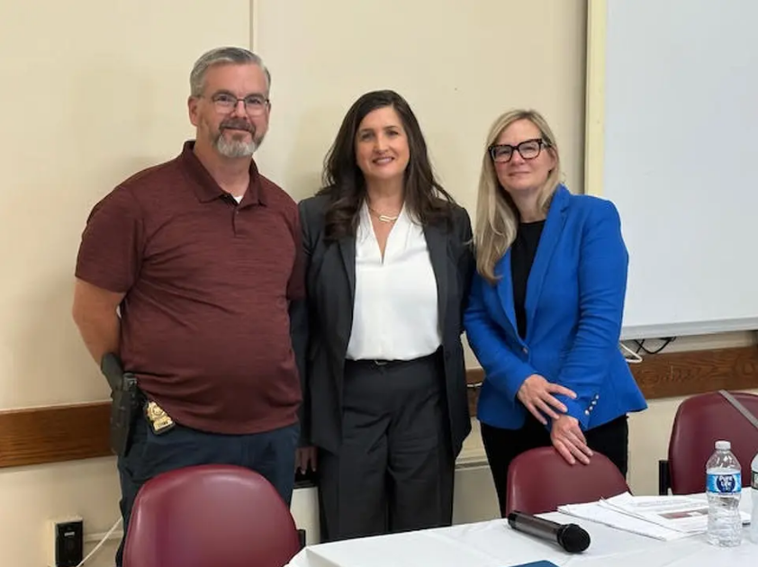 Pictured are Det. Jim Manning, Greenwich PD, Michelle Beltrano, Beltrano Law LLC, and Emily Newcamp of FBOG at an informational event on financial literacy and fraud last fall.